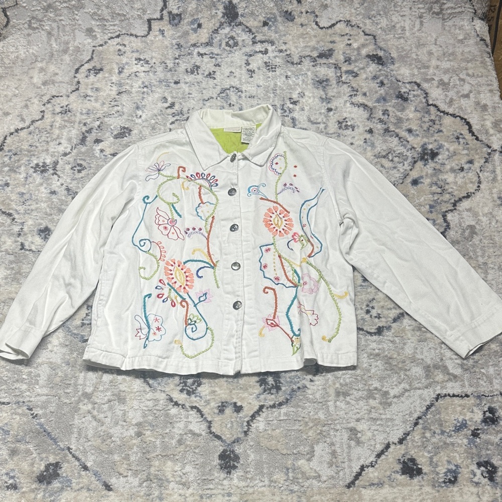 White Stag Women’s Embroidered Floral Button-Up Jacket White Arctic Size L